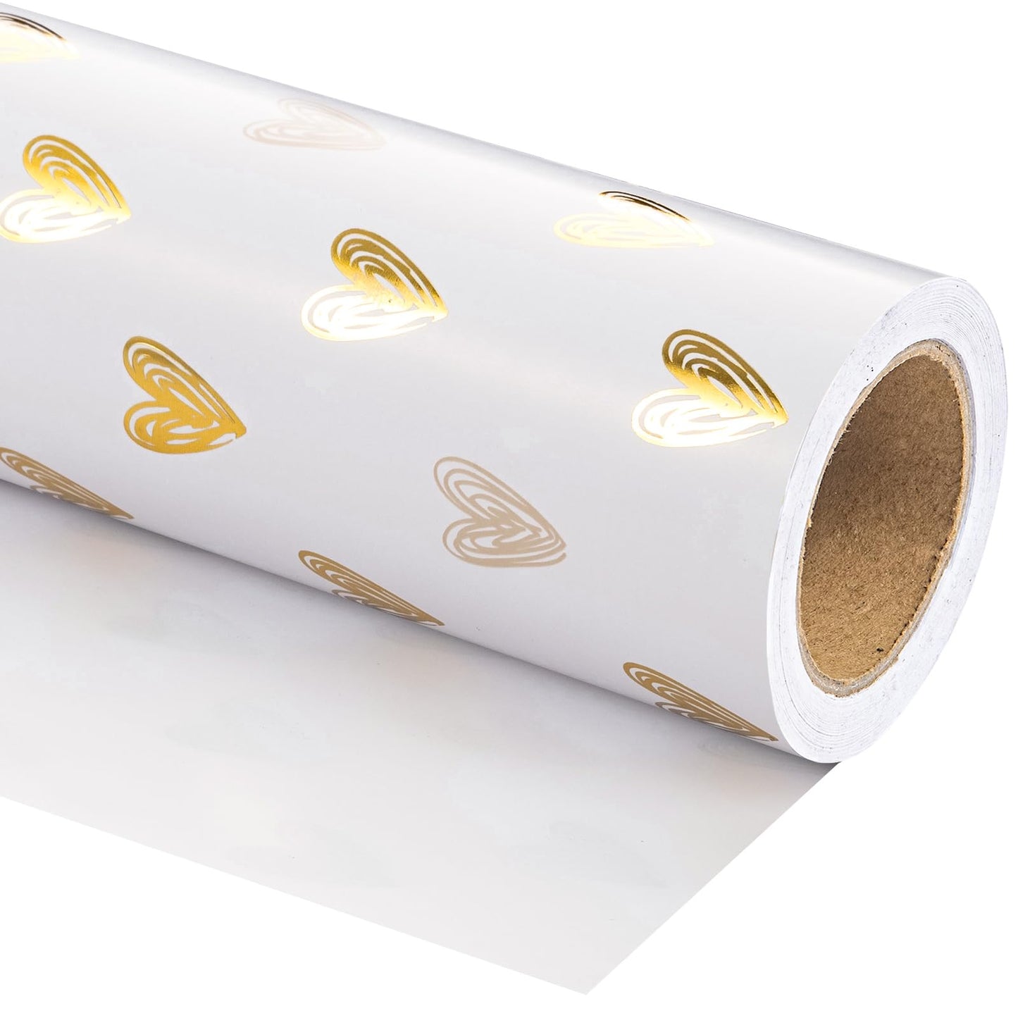 WRAPAHOLIC 30 Inch Jumbo Heart Wrapping Paper Roll - 30 Inch x 16.5 Feet - Gold Foil Heart Design for Valentines Day, Wedding, Bridal Shower, Birthday, Baby Shower