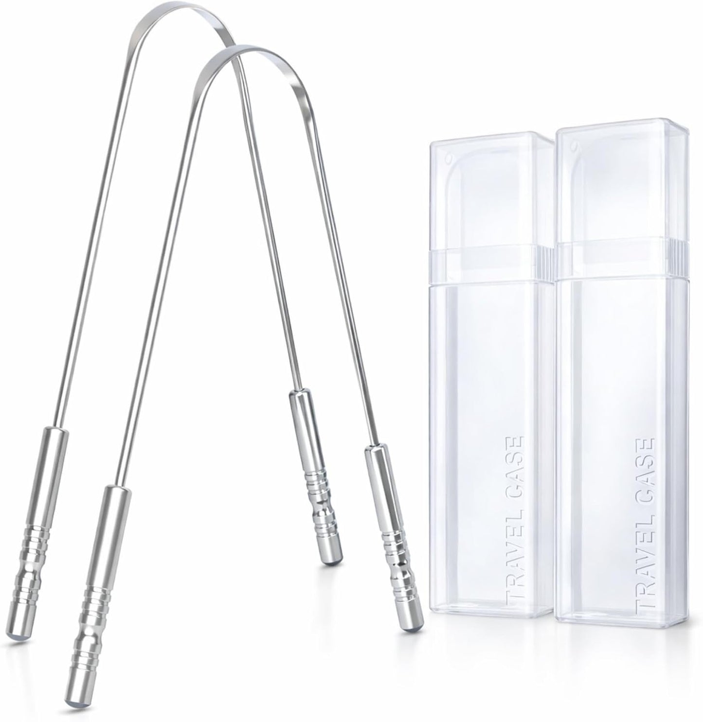 Tongue Scraper 2 Pack, 304 Stainless Steel Tongue Cleaner, Includes 2 Travel Cases, Helps Reduce Bad Breath, Metal Tongue Scraper for Oral Hygiene and Fresh Breath
