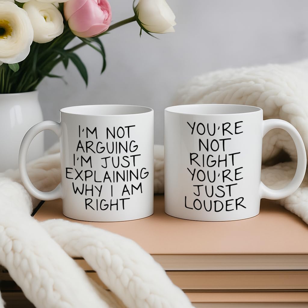 powond Couple Coffee Mugs Set of 2, 11oz Ceramic Cups with Funny Quote Design, Dishwasher & Microwave Safe, Ideal Gift for Anniversary, Wedding, Valentine’s Day, Husband and Wife, Him and Her
