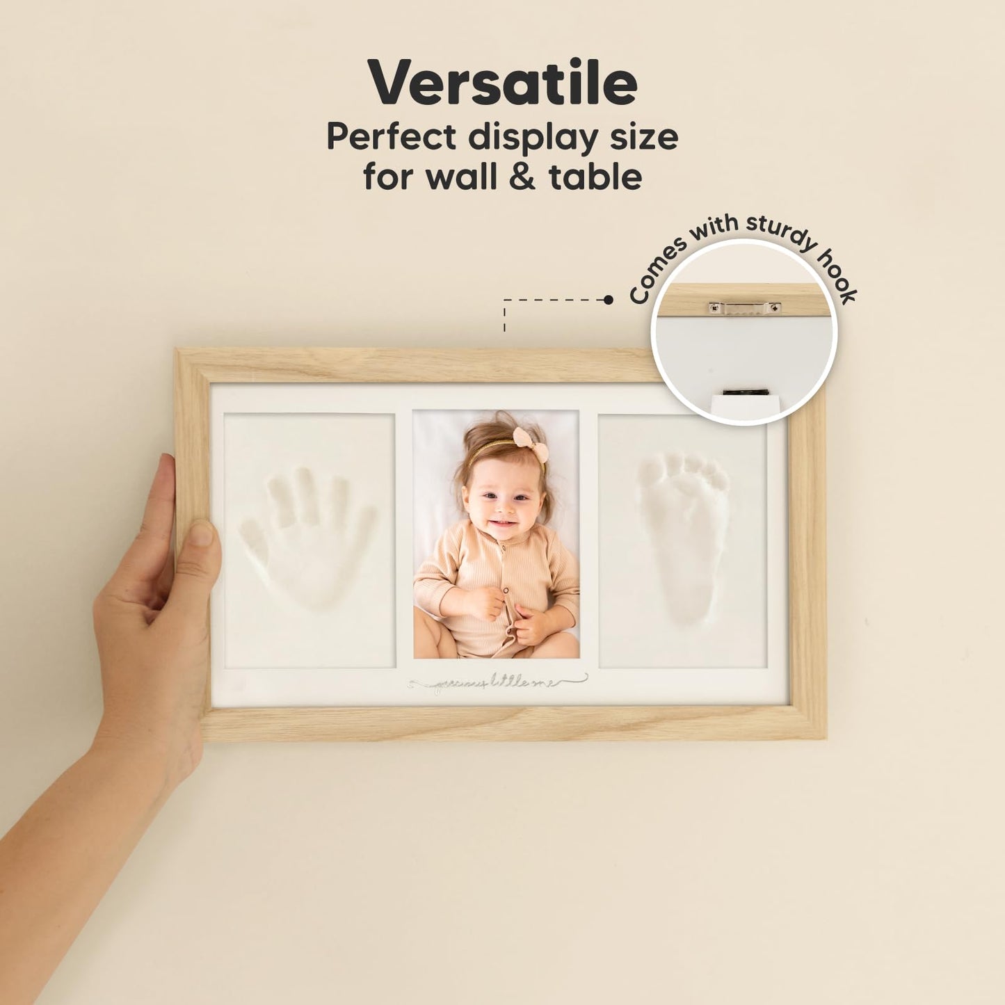 Baby Hand and Footprint Kit - Clay Handprint Keepsake Frame, Newborn Nursery Picture Frame, Personalized New Mom Gifts for Baby Shower & Registry (Ash Wood)