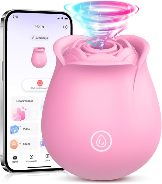 Rose Sex Toy Vibrator for Women, APP Control Rose Adult Toys with 9 Sucking & Vibrating Modes, Waterproof Sex Toys Sucker, Clit Nipple Stimulator for Couples & Solo Play Clamps