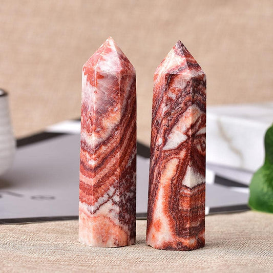 Natural Stones Point Wand Stone Hexagonal Prisms Obelisk Wand Treatment Stone Energy Ore Mineral Crafts Home Decor Gift-Pork Stone_50-60mm