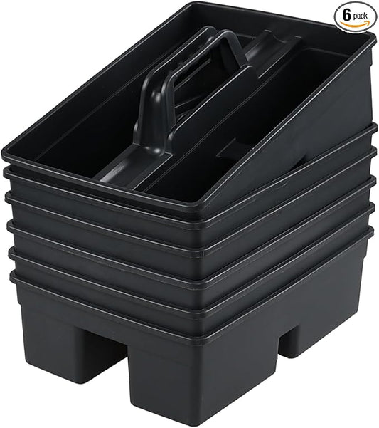 6 Pack Plastic Cleaning Caddy with Handle for Cleaning Supplies, Gray Plastic Carry Caddy Cleaning Tote