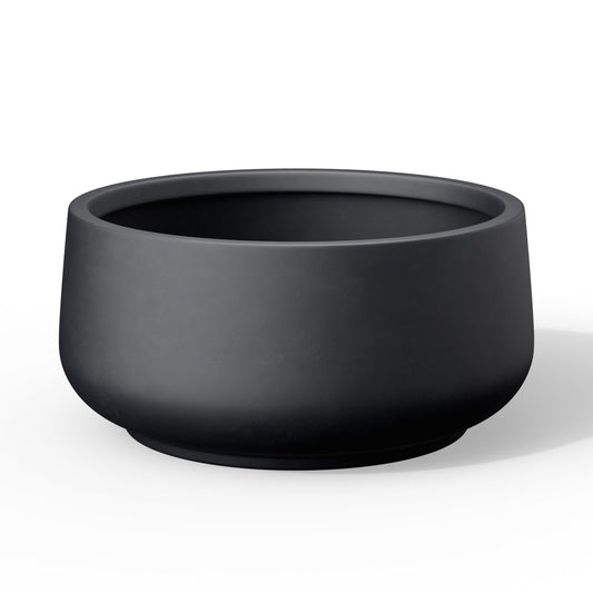Kante 13.4" Dia Round Curvy Concrete Planter, Large Plant Pots with Drainage Hole and Rubber Plug for Indoor Outdoor Plants, Flower Pot for Home Garden Patio Porch, Black