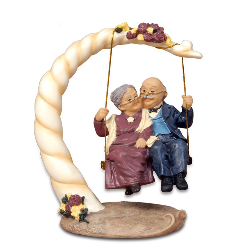 Grandparents Parents Anniversary Wedding Gift Resin Loving Elderly Couple Figurines Decoration Old Age Life Home Decor for Bedroom Living Room with Gift Card (swidng)