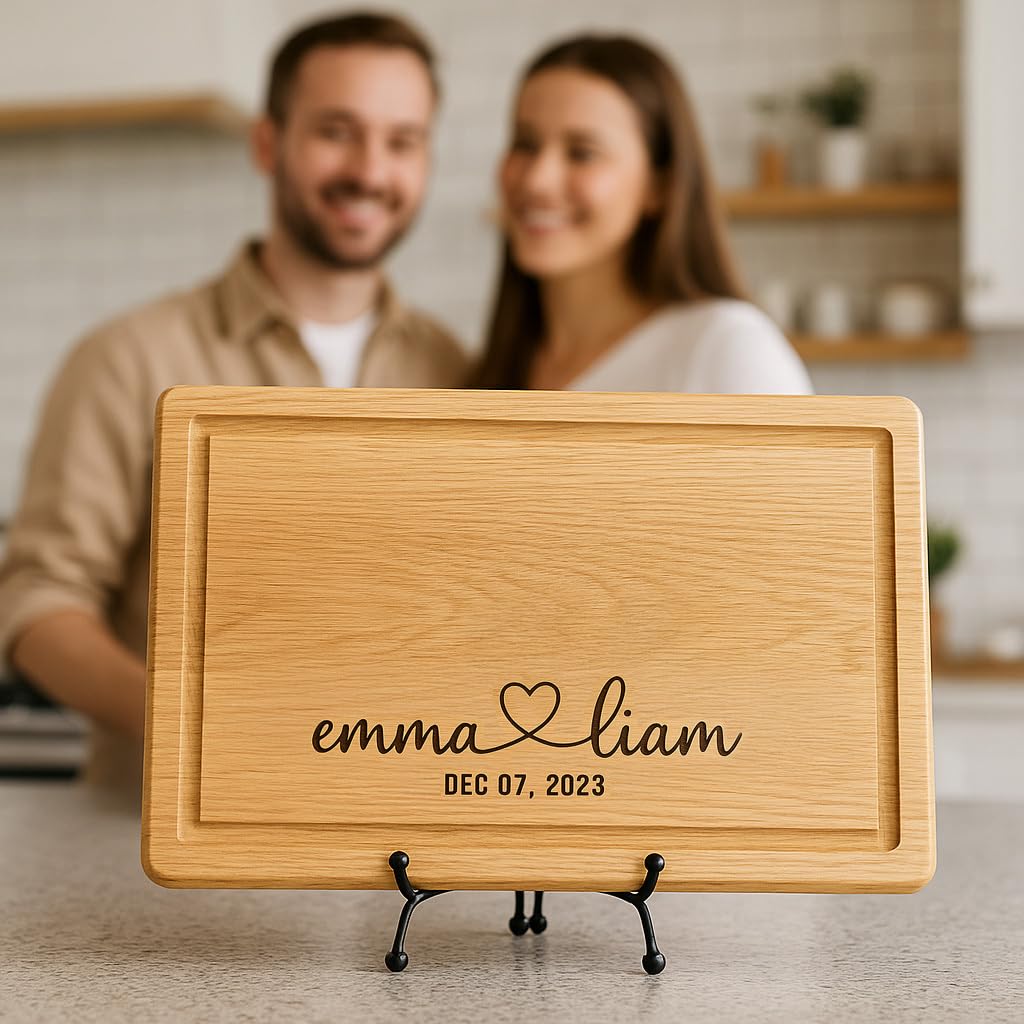 Custom Wedding Gifts for Couples 2025, Personalized Engraved Cutting Board for Couples, Parents, Custom Couple Gift Ideas for Christmas, Wedding, Anniversary, Engagement, Housewarming