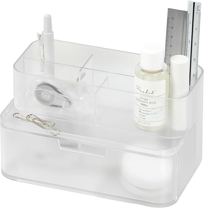 BLUE GINKGO Compact Desk Organizer â Small 5-Compartment, Half Drawer Storage â Pen Holder, Stationery Organizer for Desktop, Vanity, Shelf (Made in Korea, Transperent)