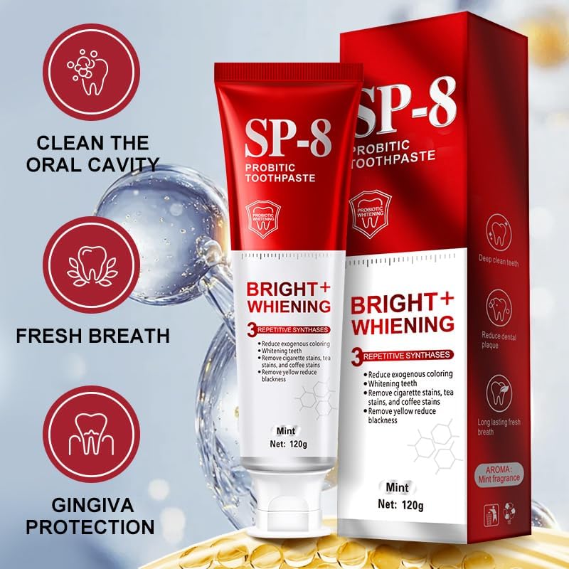 SP-8 Probiotics Whitening Toothpaste - Probiotics for Teeth Whitening and Gum Health - Enamel-Safe, Fluoride-Free, Double Mint Flavor,Fresh Breath