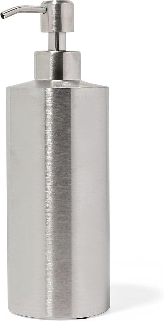 Silver Soap Dispenser for Kitchen & Bathroom â 15 oz Refillable Resin Pump Bottle for Dish Soap, Hand Soap, Shampoo, Conditioner â Modern Countertop Dispenser with Non-Slip Protective Pads