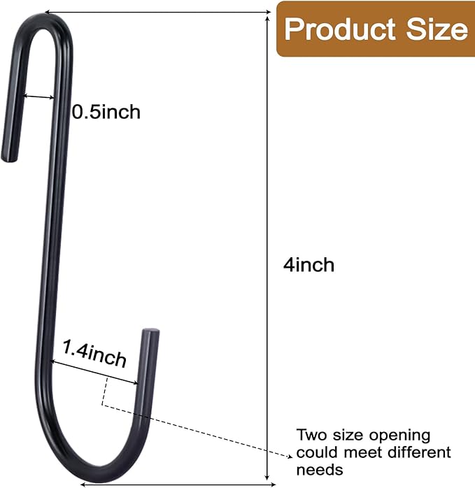 ESFUN 30 Pack Heavy Duty S Hooks 4 inch Black S Shaped Hooks Hanging Hangers Pan Pot Holder Rack Hooks for Kitchenware Spoons Pans Pots Utensils Clothes Bags Towels Plants