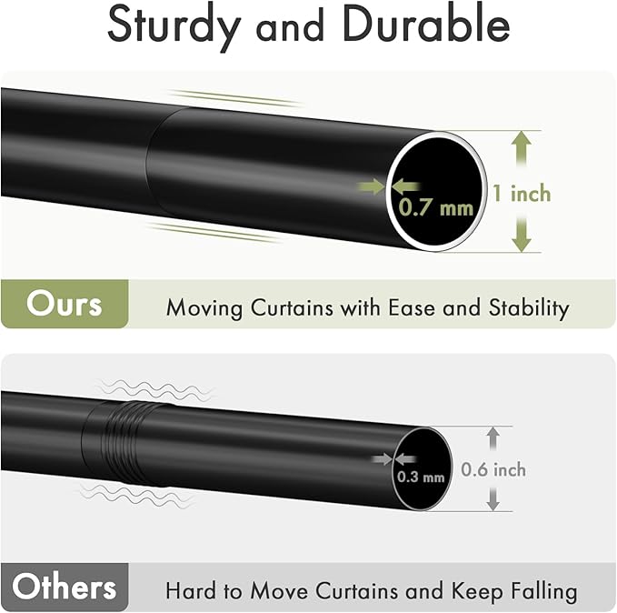 AmazerBath Spring Tension Shower Curtain Rod, 31-46.5 Inches Heavy Duty Shower Rod Rust Proof Bathroom Curtain Rod, Adjustable Shower Tension Rod No Drill Easy Segmented Installation, Black