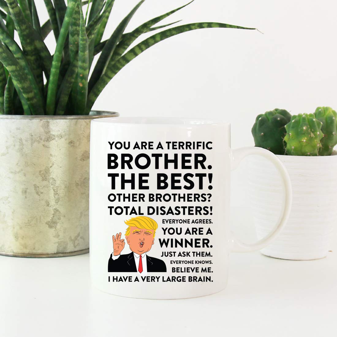 Andaz Press Funny President Donald Trump 11oz. Coffee Mug Gift, Terrific Brother, 1-Pack, Trump Brother Mug Christmas Birthday Drinking Cup Republican Birthday Gifts For Brothers