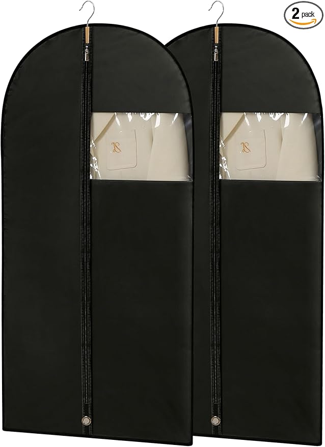 Suit Bags for Closet Storage, 43'' Garment Bags for Hanging Clothes, Suit Garment Bag, Black Suit Cover Bags with Clear Window for Coats, Jackets, Shirts（2 Packs）