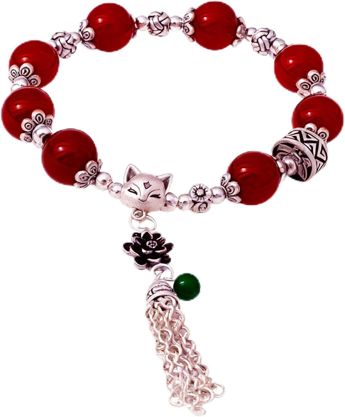 RITIM Natural Red Agate Healing Bracelet, Lucky Fox Charm Adjustable Bracelet for Women Men, Chakra Stone Beads for Positive Energy, Protection & Good Fortune, Meaningful Gift for Loved Ones