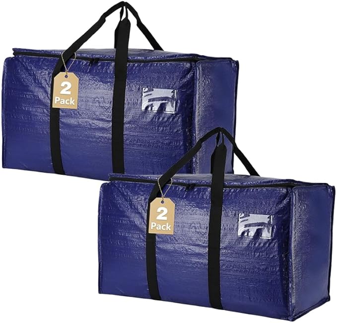 Cryster 2-pack Clear Moving Bags â Heavy Duty Storage Totes with Reinforced Handles & Double Zippers, Extra Large for Packing, Organizing, and Moving ï¼Carry in 2 ways