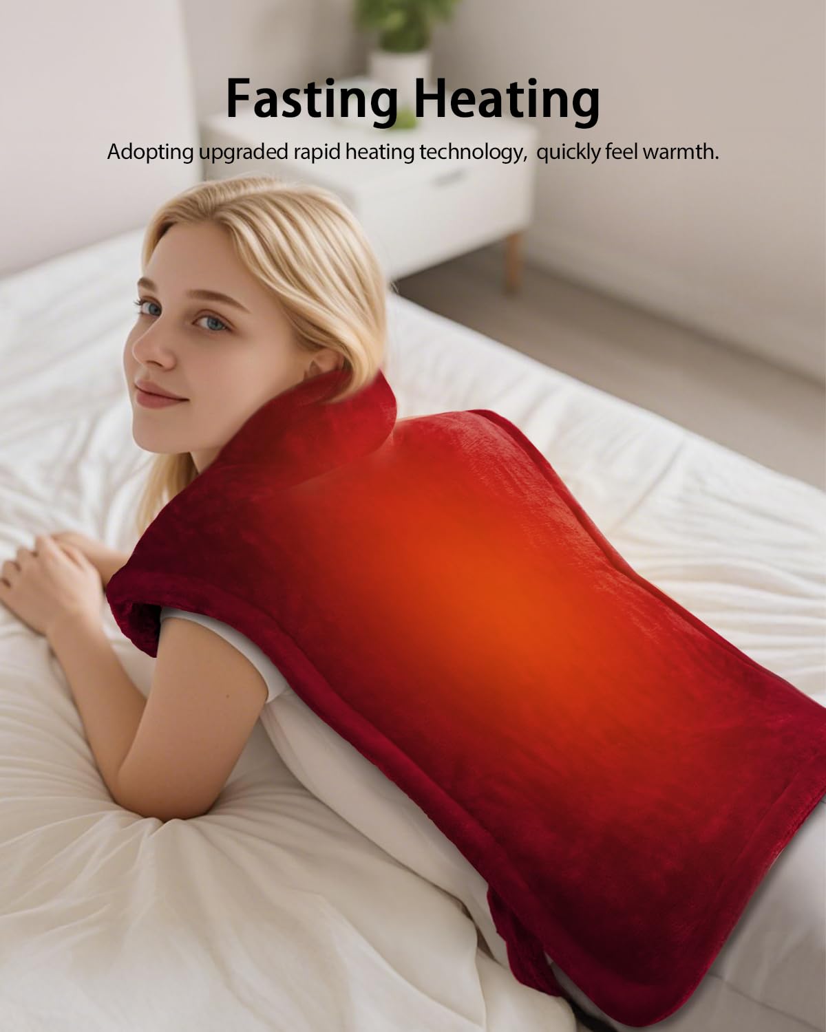 Heating Pad for Back Pain Relief, LANVA Birthday Gifts for Women Mom Grandma, Edge Weighted Electric Heat Pad for Neck and Shoulders, 6 Heat Settings, 4 Timer Options, Machine Washable, 24"x33", Red