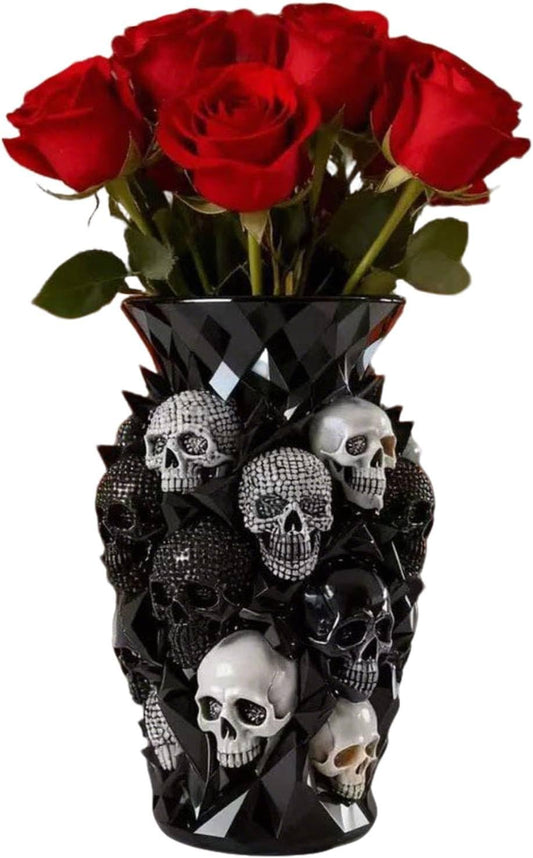 Gothic Vase Skull Planter, 5.9inch Resin Skeleton Vase for Goth Home Decor, Decorative Flower Pot for Red & Black Roses Fresh Or Dried Blooms, Spooky Halloween Accessories Gothic Gift