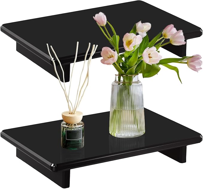 Acrylic Black Bathroom Tray 2-Pack â Multi-Purpose Kitchen & Bath Counter Organizer, Waterproof Soap/Sponge/Brush Holder, Plant & Candle Display Riser, Compact Tray 9 x 5.9 x 1.5 inches