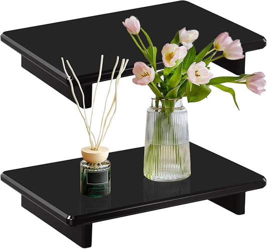 Acrylic Black Bathroom Tray 2-Pack â Multi-Purpose Kitchen & Bath Counter Organizer, Waterproof Soap/Sponge/Brush Holder, Plant & Candle Display Riser, Compact Tray 9 x 5.9 x 1.5 inches