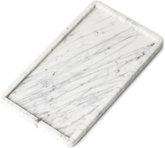 Cork & Mill Marble Tray for Bathroom Countertop, Kitchen Counter, or Catchall - 13" x 7Â½" Large Vanity Tray for Skincare or Perfume - Handcrafted Natural White Marble Stone Organizer