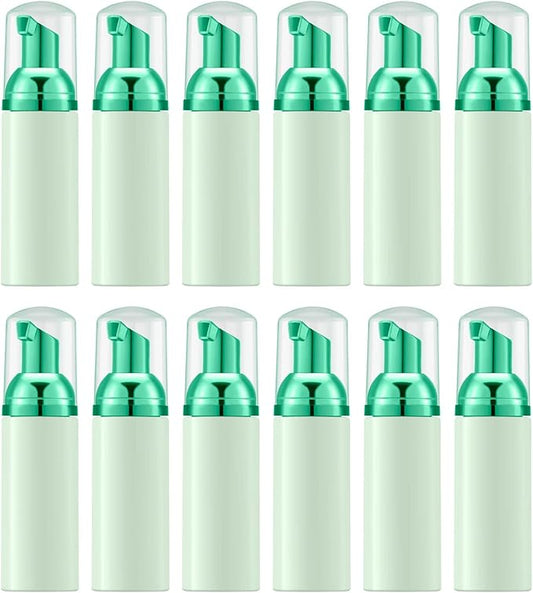 Lil Ray 2 Oz Empty Green Foam Pump Bottle, Travel Foamer Soap Dispenser for Lash Shampoo, Hand Soap, Foaming Cleaner(Green Pump, 12 PCS)