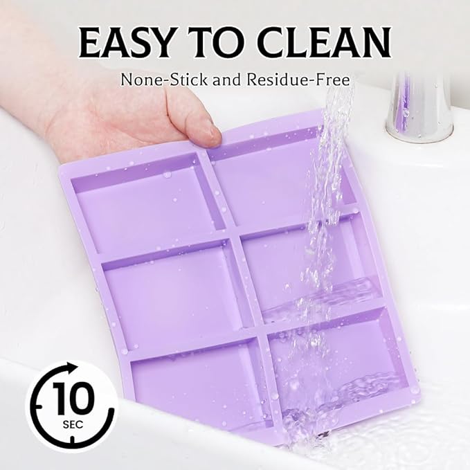 SJ Silicone Soap Molds 3 Packs, Rectangle Soap Molds for Soap Making, 6 Cavity Mold for Homemade Craft Soap Mold, Jelly, Chocolate & Ice Cube Trays(Blue, Purple & Pink)