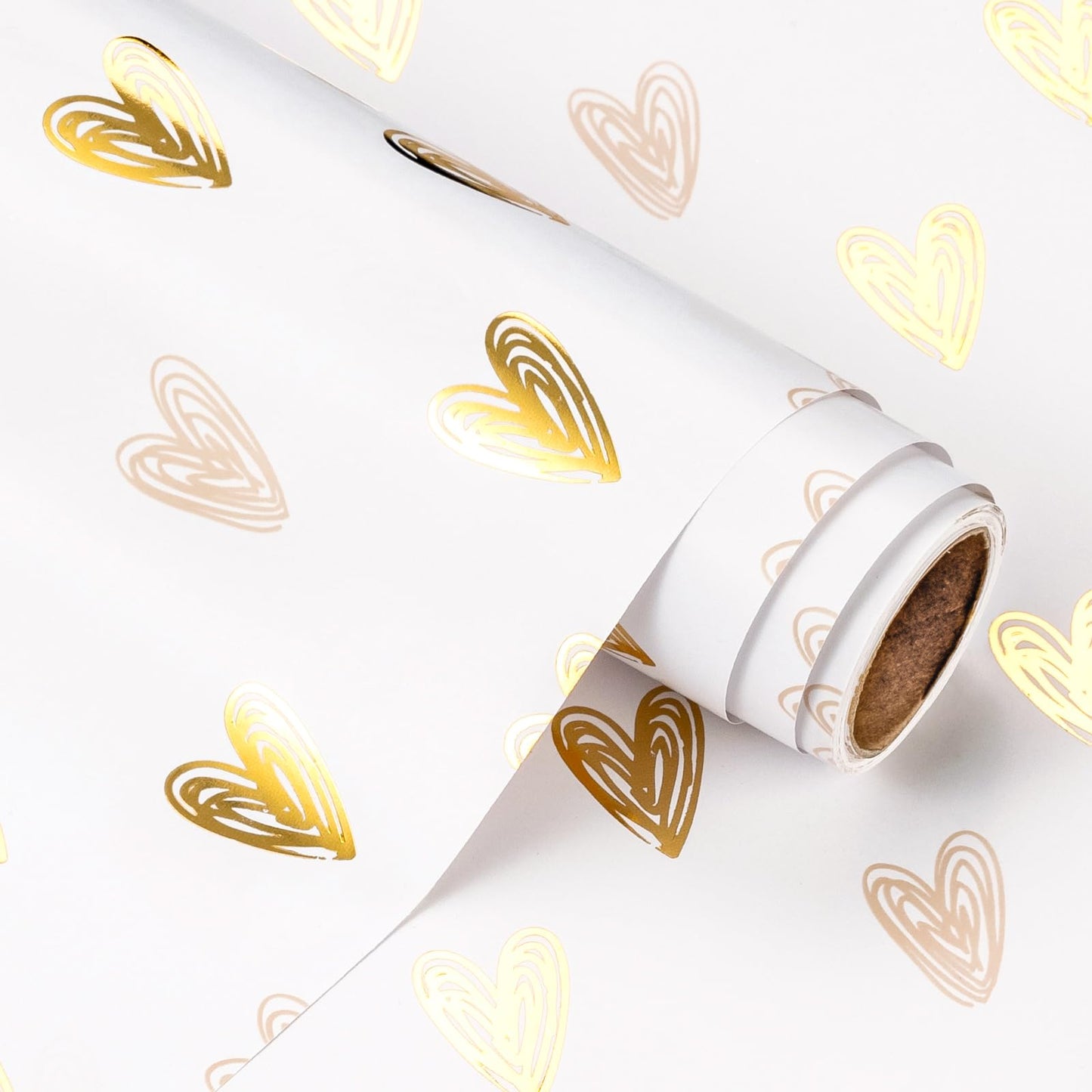 WRAPAHOLIC 30 Inch Jumbo Heart Wrapping Paper Roll - 30 Inch x 16.5 Feet - Gold Foil Heart Design for Valentines Day, Wedding, Bridal Shower, Birthday, Baby Shower