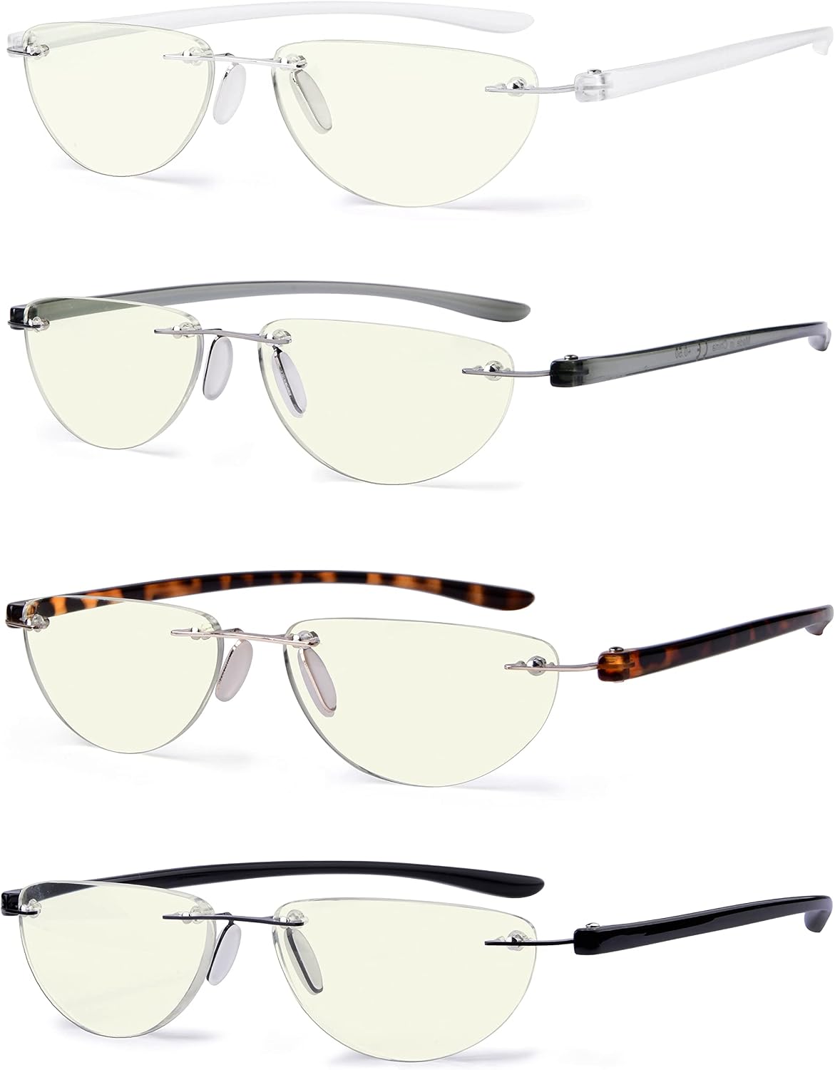 Eyekepper 4-pack Rimless Reading Glasses Blue Light Blocking Women Men Half Moon Readers +0.75