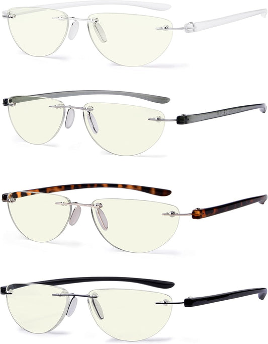 Eyekepper 4-pack Rimless Reading Glasses Blue Light Blocking Women Men Half Moon Readers +0.75
