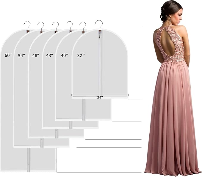 Garment Bags 12 Pack, 24 x 40 Hanging Clothes Storage Bags, Translucent PEVA Garment Covers with Full Zipper for Suits and Dresses
