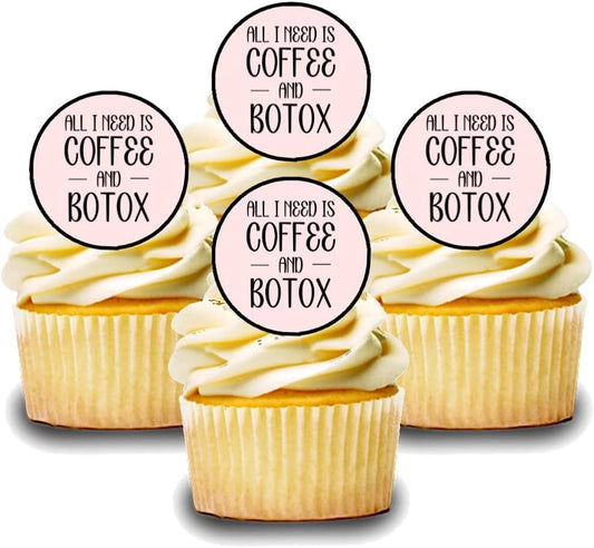 Funny Coffee Theme Edible Cupcake Decorations for Birthdays and Girls Night Out 24 x 1.5 inch Wafer Card Discs (UNCUT)