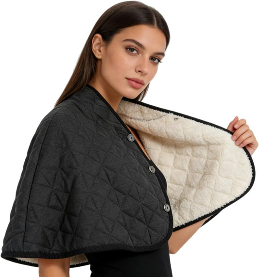 Women Warm Shoulder Cape Winter Thick Fleece Shoulder Wrap Shawl Thermal Neck Back Warmer Windproof Plush Pad