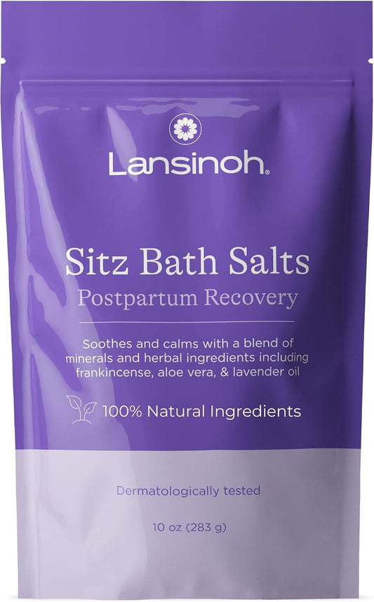 Lansinoh Sitz Bath Salts for Postpartum Care, Perineal Soak with Epsom Salt, Aloe Vera, Lavender & Frankincense Oil, 10 Ounces