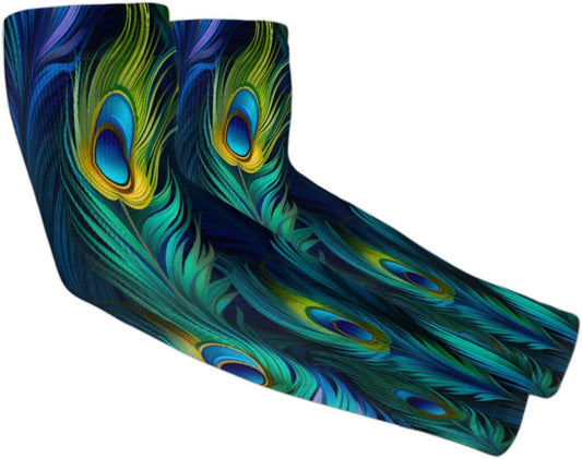Peacock Arm Sleeve Cover UV Protective for Adult Youth Compression Peacock Feather Arm Sleeves with Thumb Hole for Outdoor Driving Cycling,Running,Fishing,Gardeners