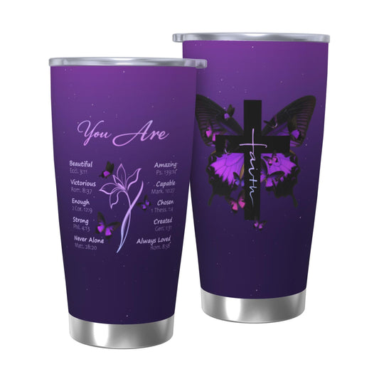 ANSTING Christian Gift for Women, Purple Double Wall Stainless Steel 20 oz, Inspiration Religious Tumbler Gifts for Mom, Friend, Sister, Faith Scripture Design with Butterfly