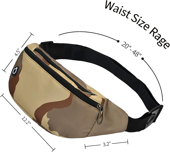 Fanny Packs for Men and Women, Waterproof Sports Waist Pack Bag for Travel Hiking Running Hands-free