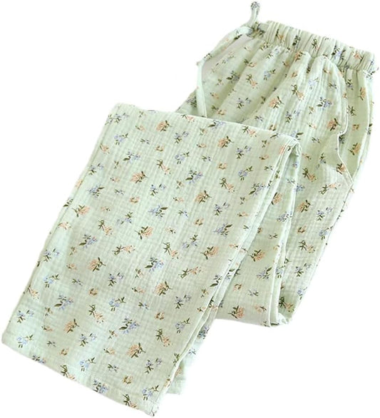 REHJJDFD Women's Floral Printed Pajama Pants Cotton Double Layered Single Pants Sleepwear