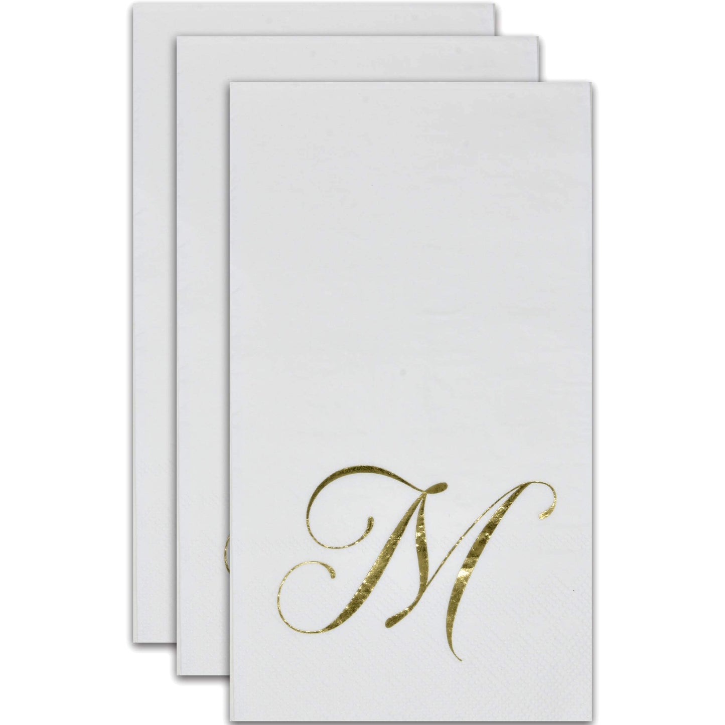 Gift Boutique 100 Gold Monogram Guest Napkins Letter M Disposable Paper Pack Elegant Metallic Golden Foil Dinner Hand Napkin for Bathroom Powder Room Wedding Holiday Baby Shower Decorative Towels