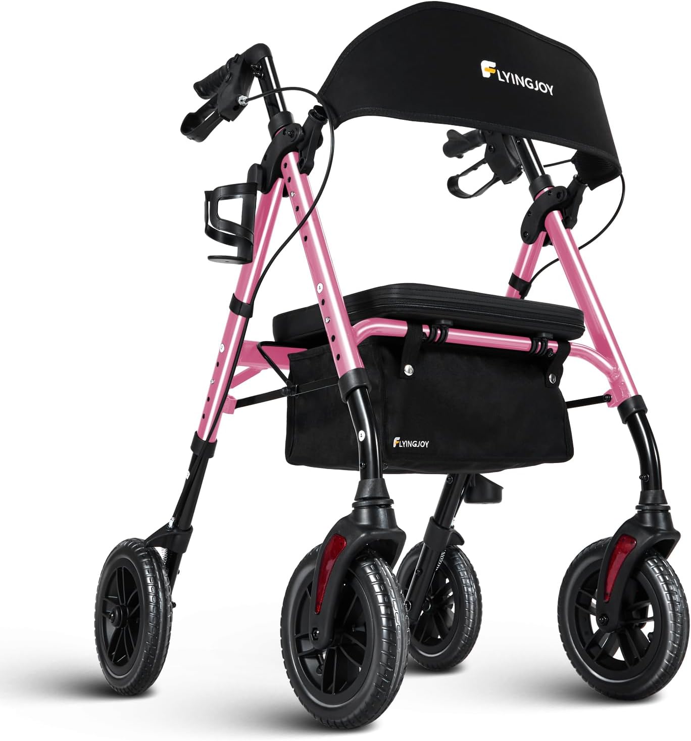 Lightweight Rollator Walker with Seat & Backrest - Foldable Mobility Aid for Seniors,300 lbs Capacity All Terrain Rollator, Adjustable Height,Brake,Storage Bag,4 Wheel Rolling Walkers for Adults
