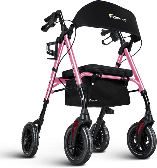 Lightweight Rollator Walker with Seat & Backrest - Foldable Mobility Aid for Seniors,300 lbs Capacity All Terrain Rollator, Adjustable Height,Brake,Storage Bag,4 Wheel Rolling Walkers for Adults