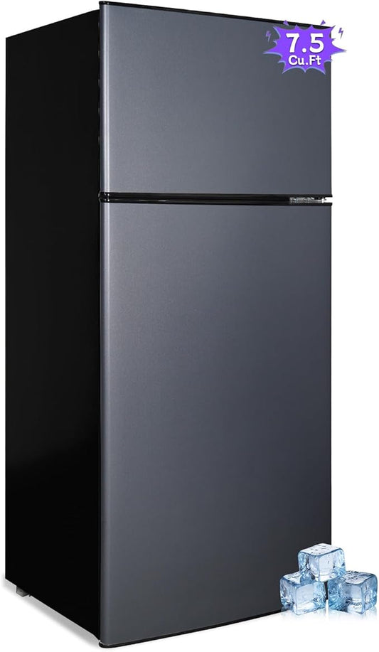 7.5 Cu. Ft. Compact Fridge with Freezer, Double-Door Refrigerator with Adjustable 7-Level Thermostat, Dorm Fridge for Kichen, RV, Office, Apartment, College, Blue