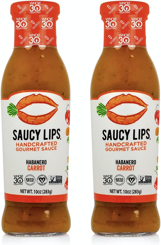 Saucy Lips Authentic Mexican Gourmet Sauce, Habanero and Carrot Hot Sauce , 10 Ounce Bottles, Pack of 2 - Whole30 Approved, Vegan, Gluten Free, Certified Keto, No Sugar Added