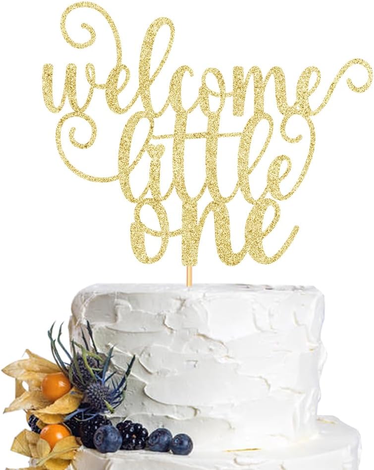 Welcome little one Cake Topper，Baby Birthday Party Cake Toppers Decorations,Baby Gender Reveal Decorations/Party Dinner Party Decorations Supplies（ Golden）