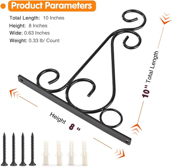 KABB Pack of 2 Black Iron Outdoor Hanging Brackets Wall Hooks for Bird Feeder Lanterns Wind Chimes with Screws