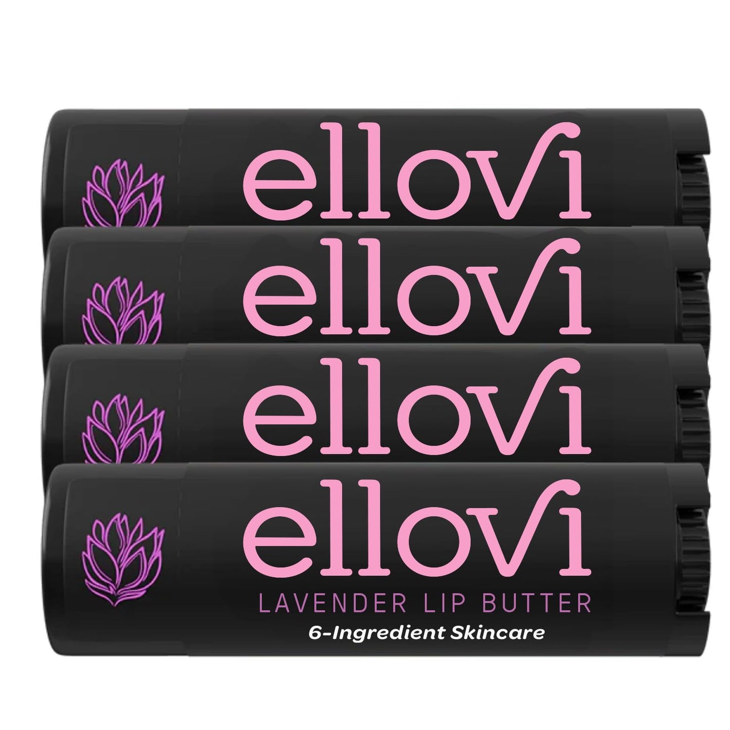 Natural Lip Butter Lip Balm - Lavender - Pure Enough to Eat - Made With Just 6 Vegan Ingredients - Moisturizing Lip Care for All Day Hydration (4-Pack)