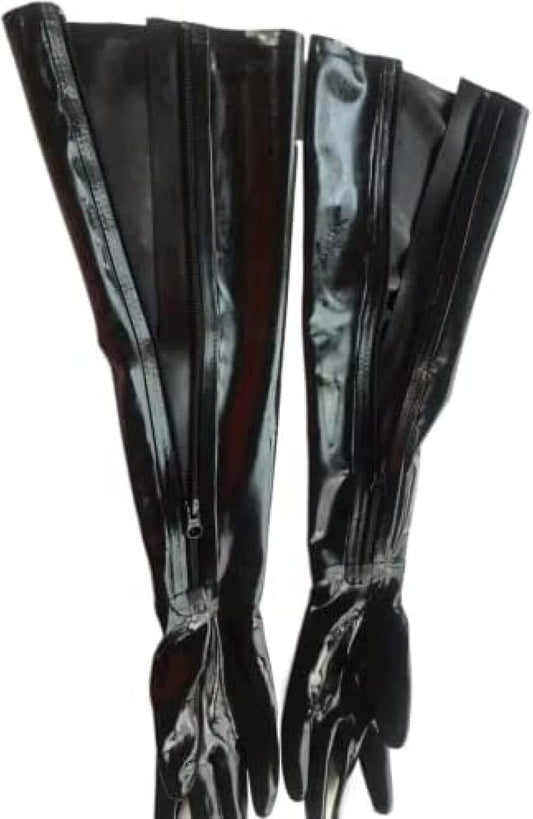 Black Latex Rubber Opera Long Zip Gloves Latex Long Gloves Zip,Black,Medium