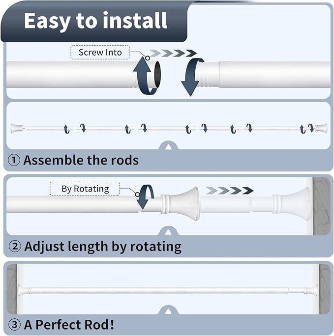YNL White Shower Curtain Rod 36-94 Inch(3-7.8ft), No Slip No Drill No Rust Shower Rod For Bathroom Window Patio, Adjustable Spring Long Tension Rod
