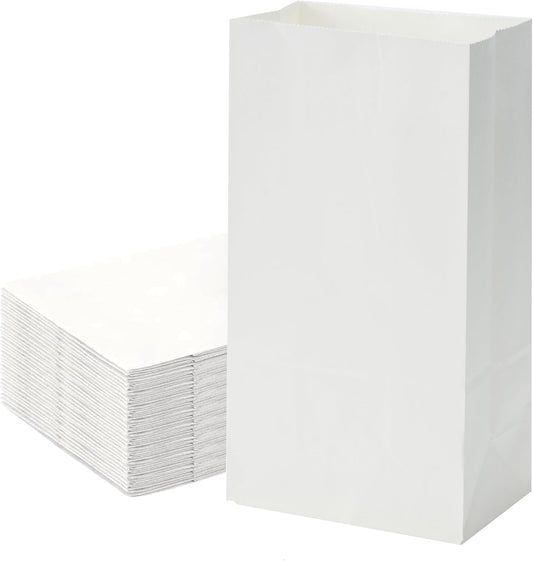 40 Count White Paper Lunch Bags - 6lb Capacity, 5.9x3.5x11 Inches Kraft Bags for Sandwiches, Snacks, School Lunches & Party Favors