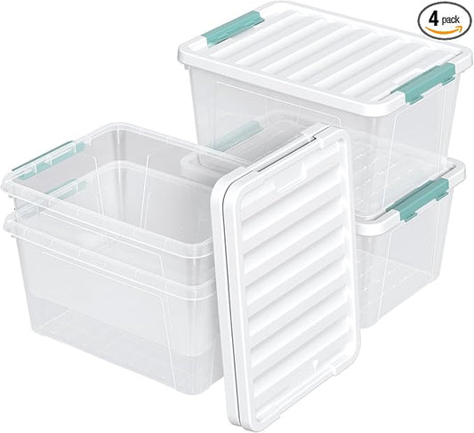4-pack 35 Quarts Latching Storage Boxes, Large Clear Plastic Storage Tote Bins with Lids