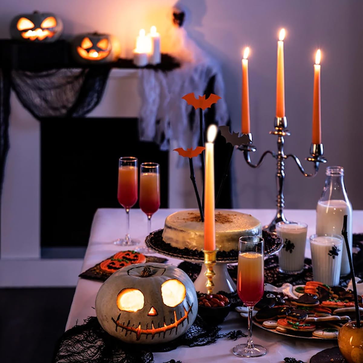 24 Pack Orange Taper Candles - Taper Candles 10 Inch Dripless, Smokeless & Unscented - 8 Hours Long Burning - Ideal for Halloween, Thanksgiving, Weddings, Dinner Parties, and Home Decor